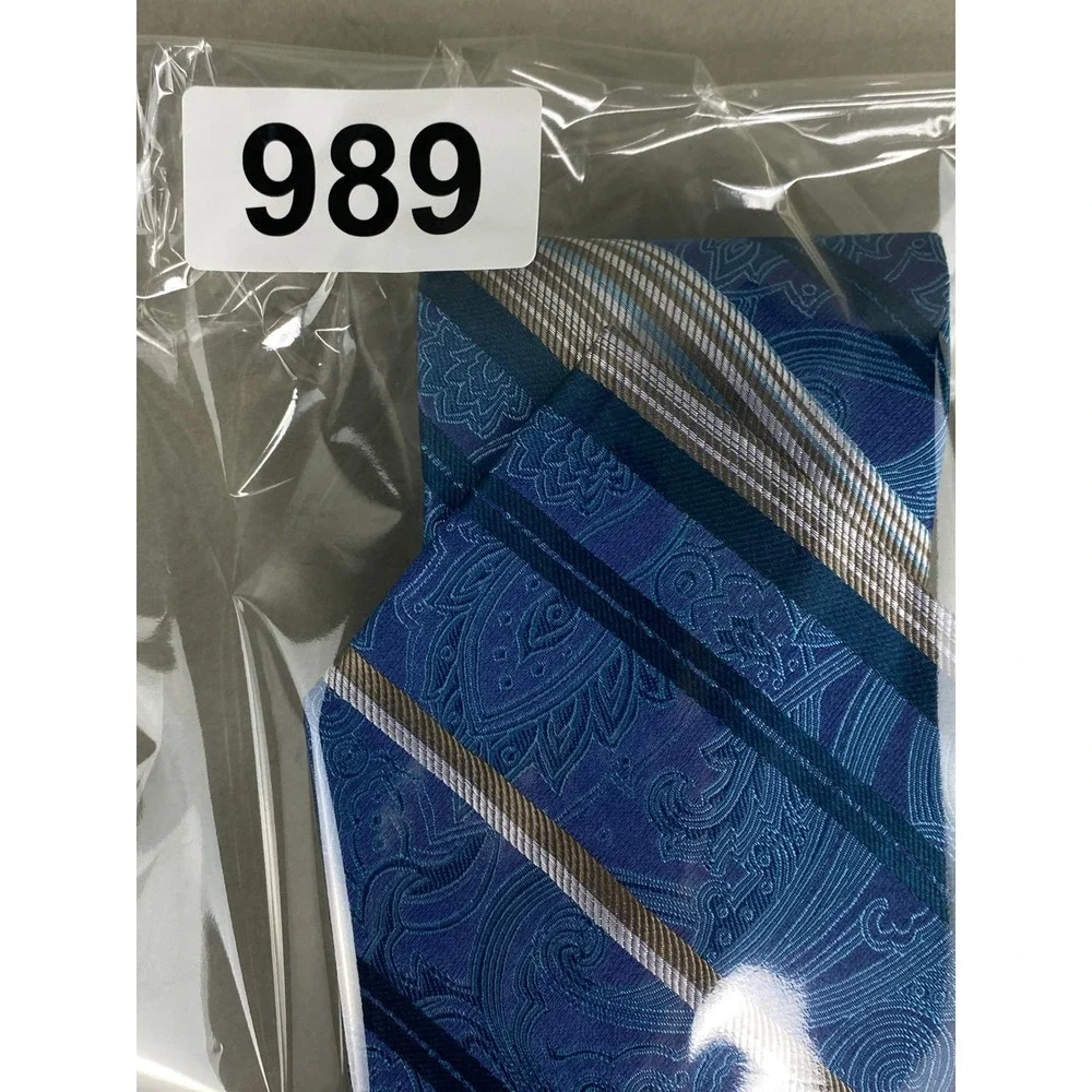 Concepts by Claiborne Mens Tie Blue Paisley Striped Silk Formal Business 57x4